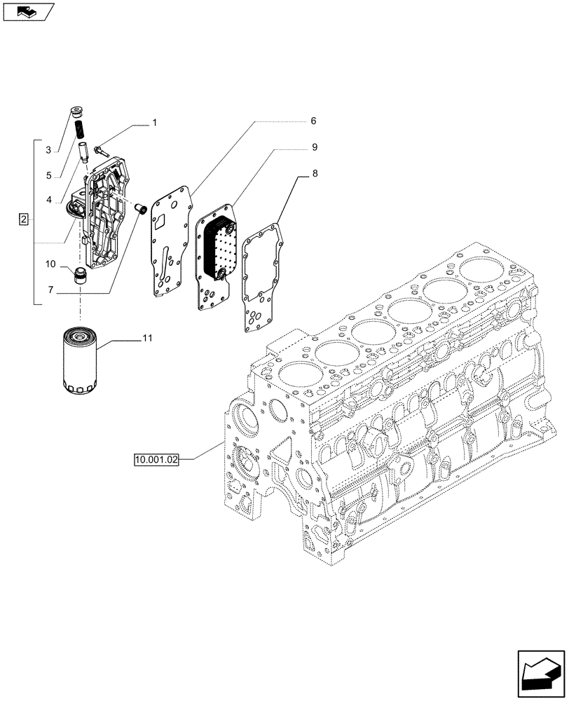 Схема запчастей Case F4HFE613T A004 - (10.408.01) - HEAT EXCHANGER - ENGINE- ENGINE OIL FILTER (2853603 - 2852525) (10) - ENGINE