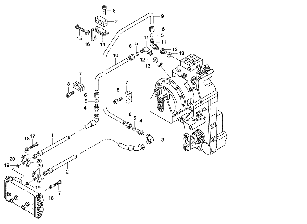 Схема запчастей Case 330 - (05A00020544[03]) - ENGINE - GEARBOX OIL COOLING SYSTEM HYDRAULIC CIRCUIT (01) - ENGINE