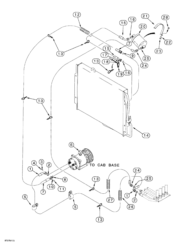 Схема запчастей Case 580SL - (9-142) - AIR CONDITIONING, CONDENSOR AND RECEIVER, DRIER (09) - CHASSIS/ATTACHMENTS