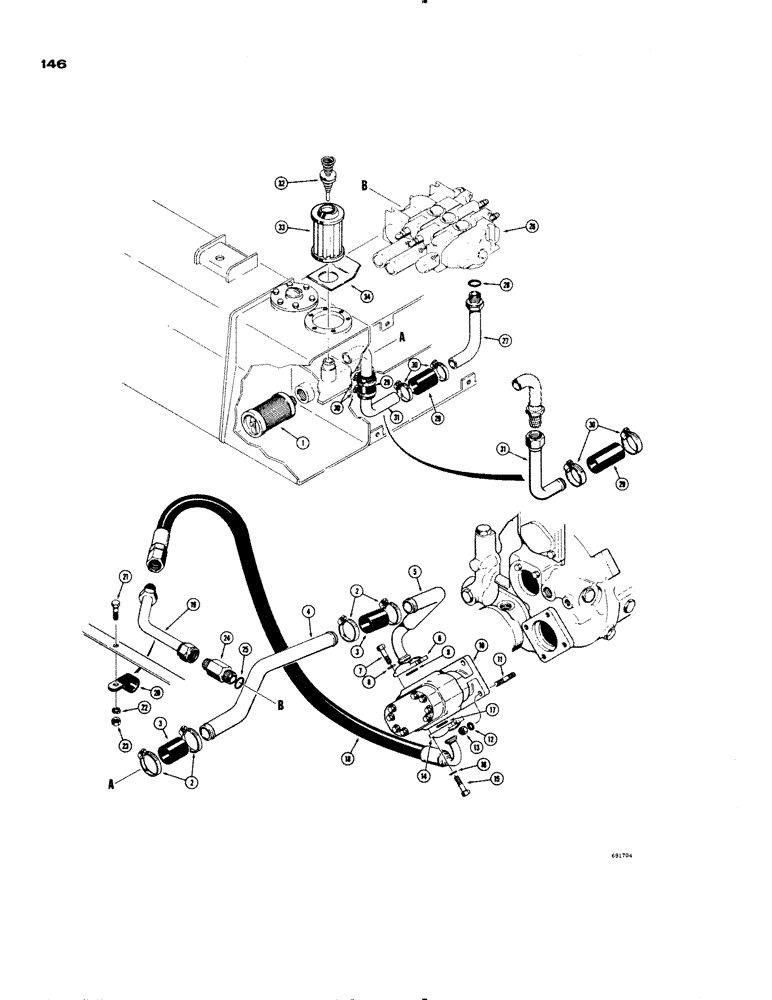 Схема запчастей Case 1150 - (146) - LOADER HYDRAULICS, PUMP SUCTION AND PRESSURE LINE HYDRAULICS (07) - HYDRAULIC SYSTEM