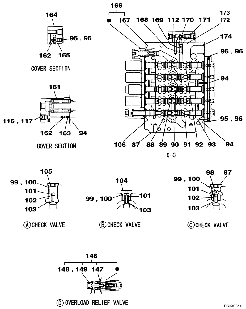 Схема запчастей Case CX130B - (08-56[03]) - CONTROL VALVE - OPTIONAL (08) - HYDRAULICS