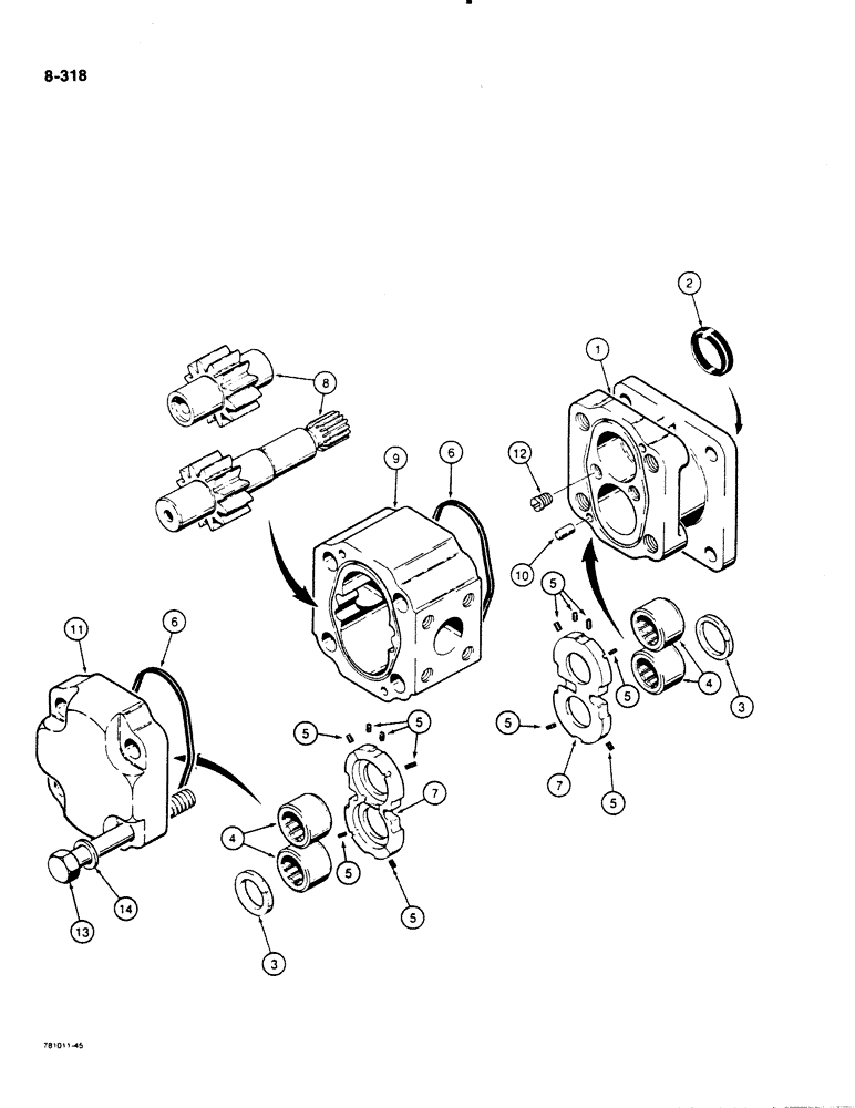 Схема запчастей Case 1455B - (8-318) - R42142 HYDRAULIC PUMP, USE ON DOZER AND DRAWBAR MODELS PRIOR TRAC PIN 8381778 (08) - HYDRAULICS