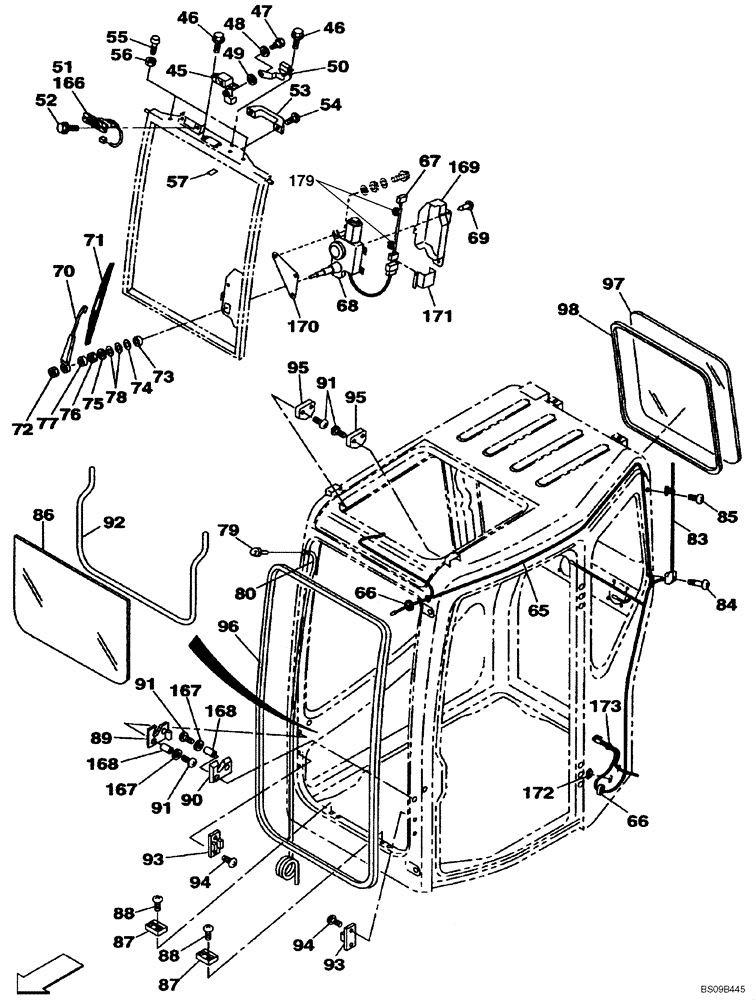 Схема запчастей Case CX225SR - (09-05) - CAB FRONT WIPER (09) - CHASSIS/ATTACHMENTS