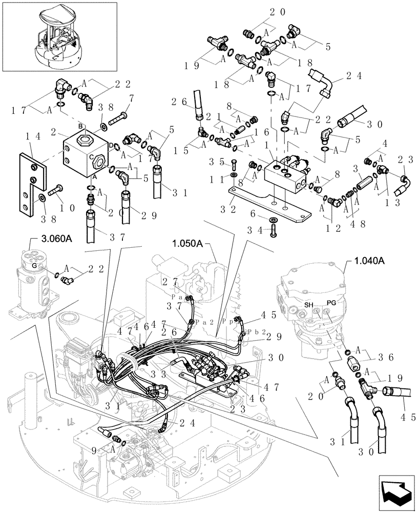 Схема запчастей Case CX27B - (5.0088[01]) - CONTROL LINES VALVE (SAFETY VALVE) - 747940050, 747940060 (05) - Section 5