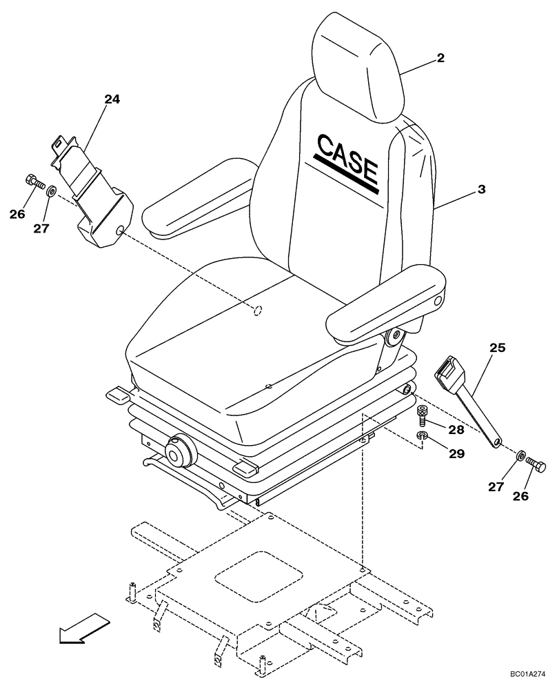 Схема запчастей Case CX210LR - (09-13) - SEAT, MOUNTING - SEAT BELTS (09) - CHASSIS