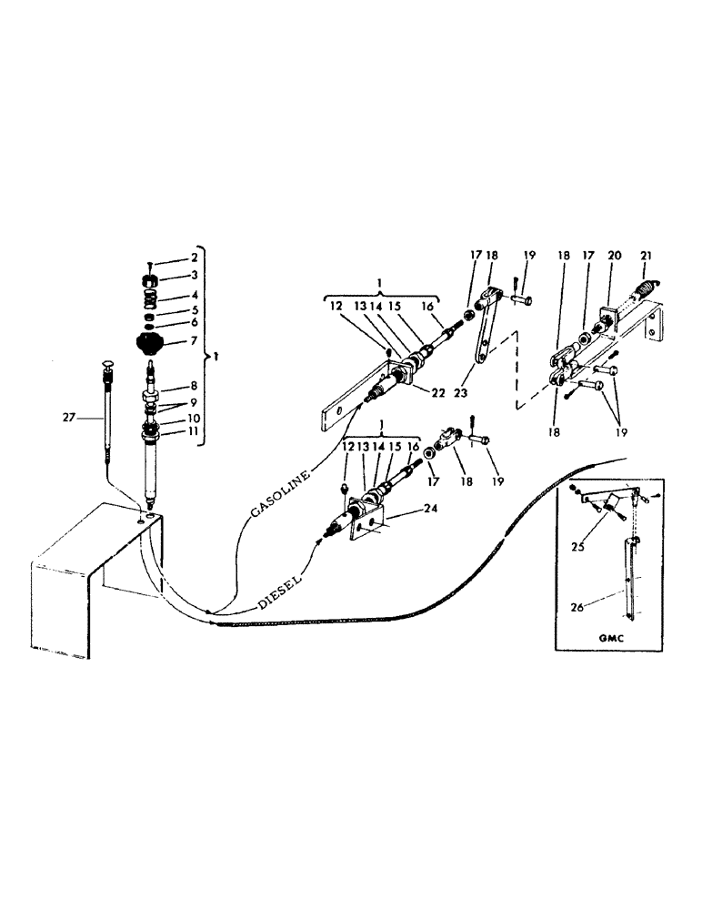 Схема запчастей Case 35YC - (C26) - ENGINE CONTROLS FOR: IHC UC 263 GASOLINE ENGINES AND IHC UD 282 AND GMC 3-53 DIESEL ENGINES. (01) - ENGINE