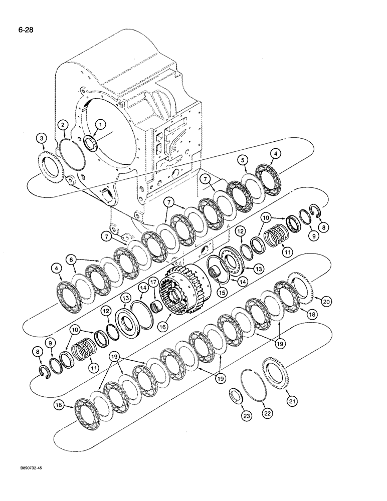 Схема запчастей Case 721 - (6-28) - TRANSMISSION ASSEMBLY, REVERSE AND SECOND CLUTCH PACK, PRIOR TO P.I.N. JAK0022534 (06) - POWER TRAIN