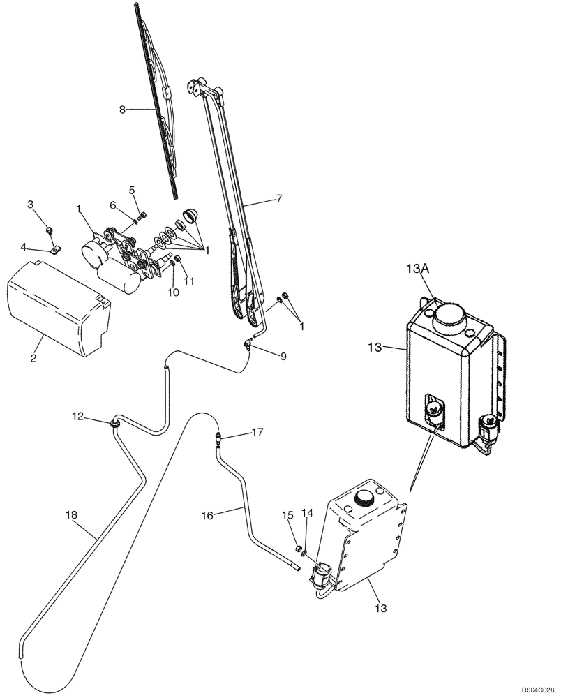 Схема запчастей Case 521D - (04-36) - CANOPY, ROPS - WIPER, FRONT (04) - ELECTRICAL SYSTEMS