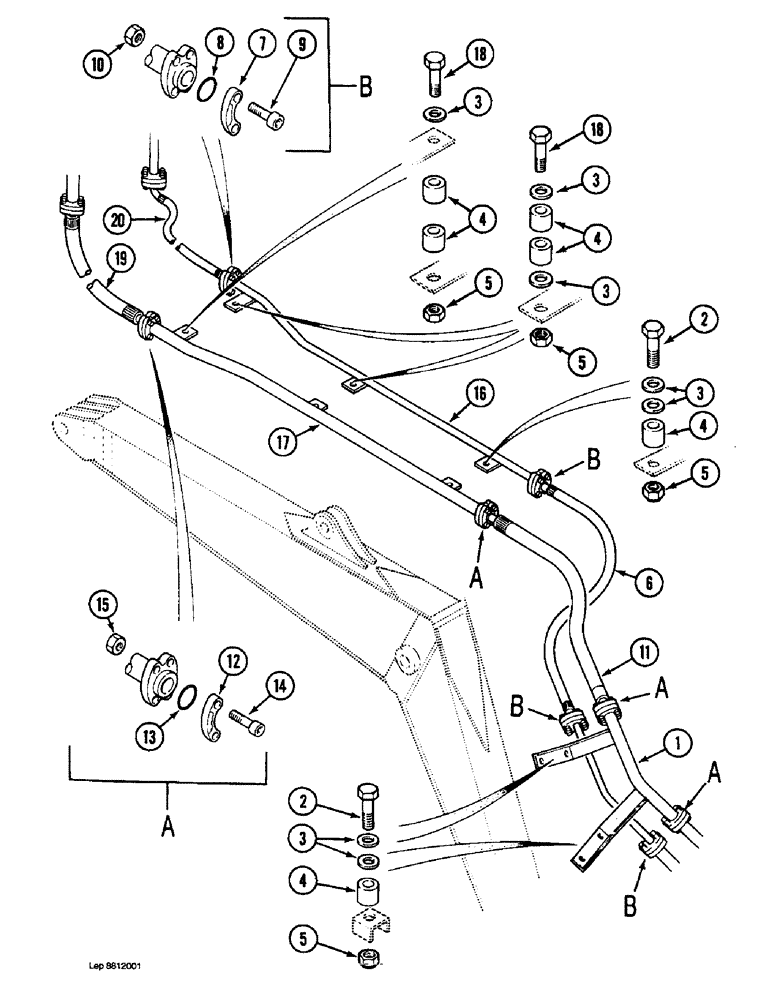 Схема запчастей Case 1088 - (8E-10) - HYDRAULIC HAMMER CIRCUIT, TUBES AT BOOM (08) - HYDRAULICS