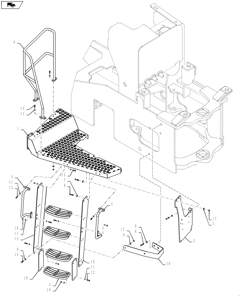 Схема запчастей Case 1121F - (90.118.02) - STEPS, RIGHT SIDE (90) - PLATFORM, CAB, BODYWORK AND DECALS