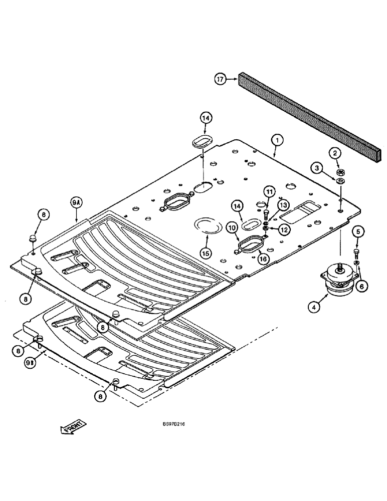 Схема запчастей Case 9045B - (9-046) - CAB FLOOR, FLOOR MOUNTING AND FLOOR MATS (09) - CHASSIS