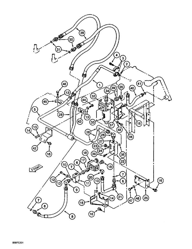 Схема запчастей Case 9030B - (8-086) - SINGLE ACTION AUX EQUIP OPTION, CYLINDER SUPPLY LINES/RELIEF CIRCT,STD MODELS PIN DAC0301369 & AFTER (08) - HYDRAULICS