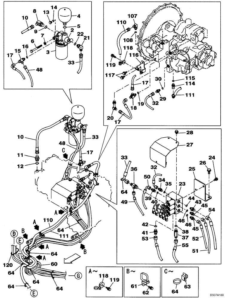 Схема запчастей Case CX160B - (08-23A) - HYDRAULICS - PILOT PRESSURE, RETURN LINES (08) - HYDRAULICS