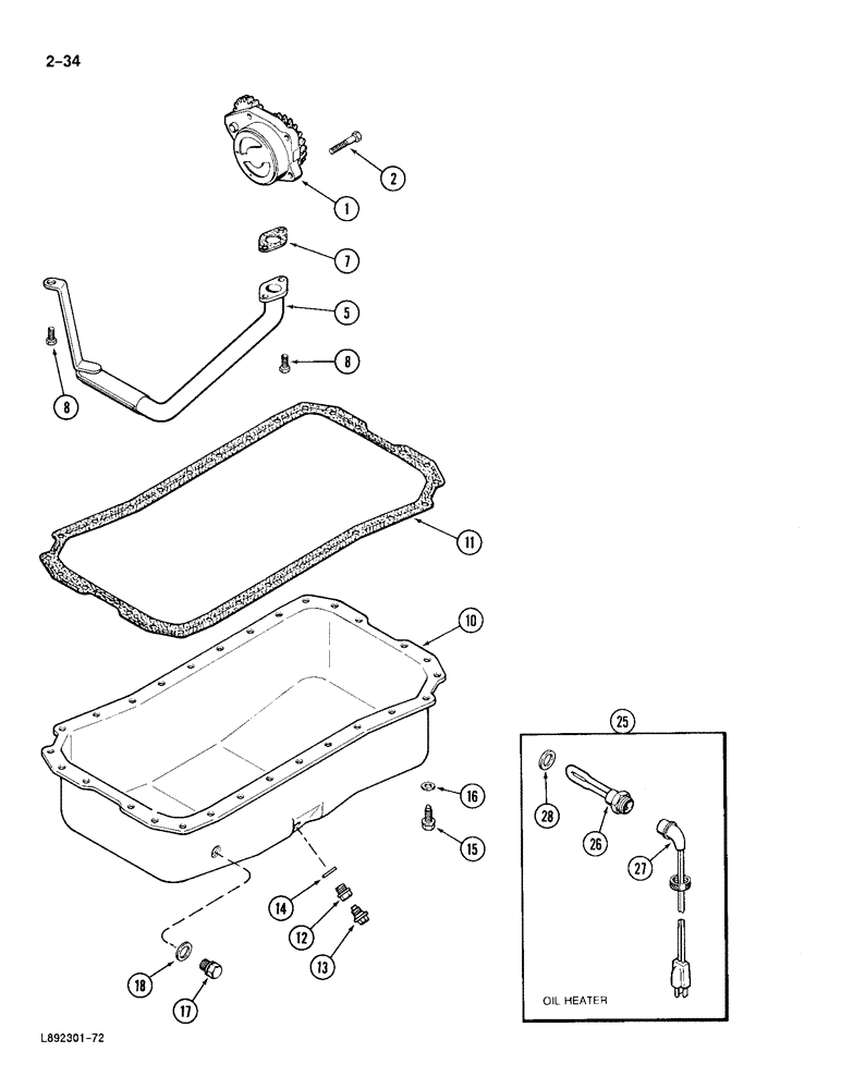 Схема запчастей Case 688 - (2-34) - OIL PUMP AND OIL PAN, 4T-390 ENGINE (02) - ENGINE