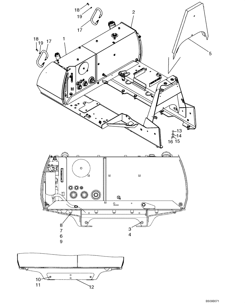 Схема запчастей Case 1150K - (09-09A) - MOUNTING - FUEL TANK/HYDRAULIC RESERVOIR & FRAME, UPPER (IF USED) (09) - CHASSIS/ATTACHMENTS