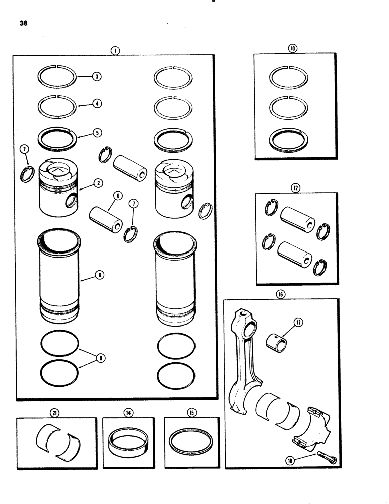 Схема запчастей Case 1150C - (038) - PISTONS, 451BD DIESEL ENGINE, CONNECTING RODS (02) - ENGINE