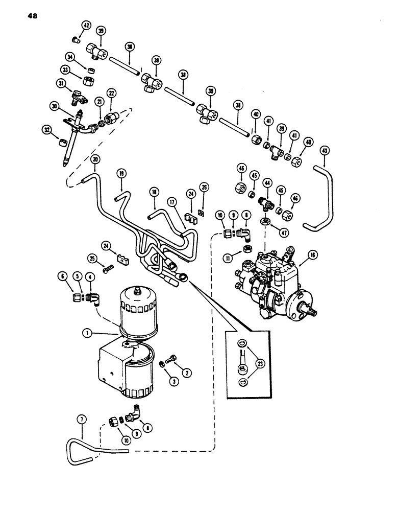 Схема запчастей Case 450 - (048) - FUEL INJECTI0N AND FILTER SYSTEM, 207 DIESEL ENGINE (02) - FUEL SYSTEM