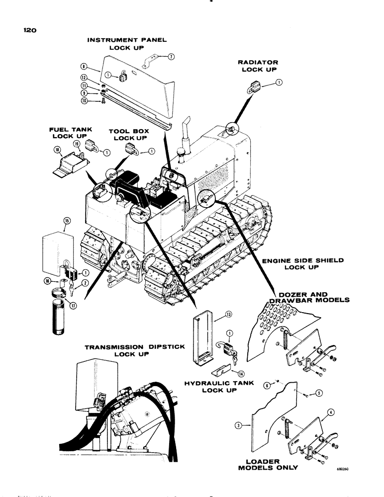 Схема запчастей Case 1150 - (120) - LOCK UP PARTS (05) - UPPERSTRUCTURE CHASSIS