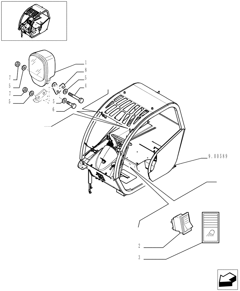 Схема запчастей Case TX945 - (9.00773[01]) - FRONT WORK LIGHTS - OPTIONAL CODE 749036001 (55) - ELECTRICAL SYSTEMS