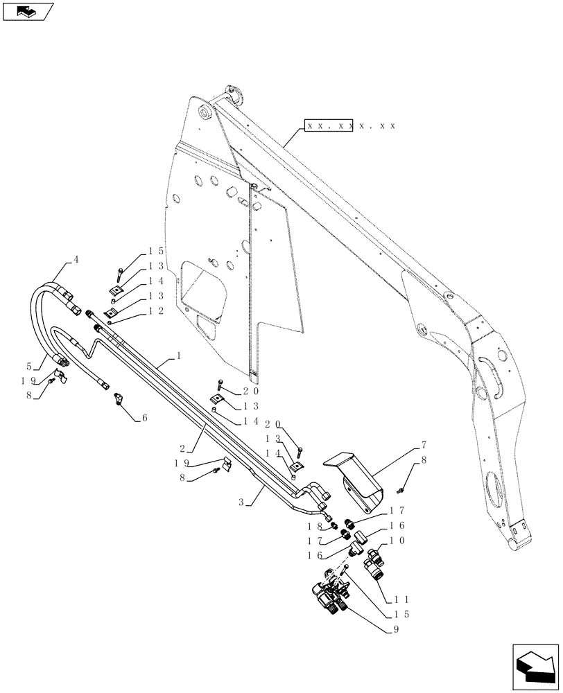 Схема запчастей Case TR320 - (35.734.AH[02]) - AUX HYD, HIGH FLOW ARM PLUMBING (SR220,SR250,TR320) (35) - HYDRAULIC SYSTEMS