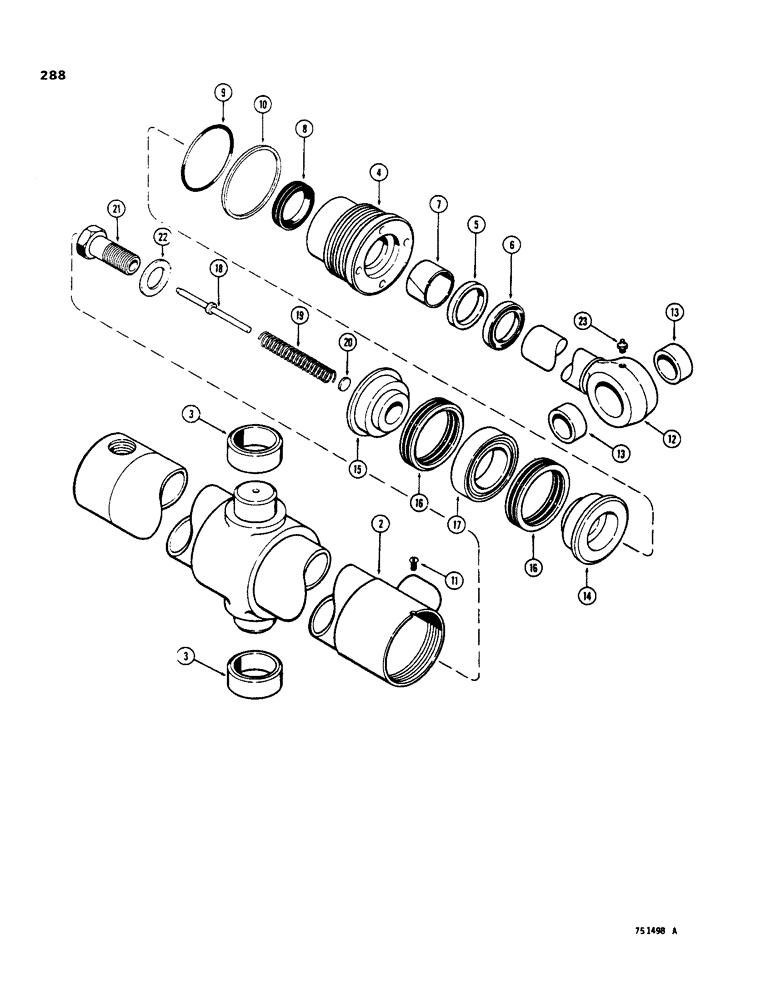 Схема запчастей Case 35 - (288) - G34901 SIDE SHIFT BACKHOE SWING CYLINDER, WITH MALE TRUNNION & TWO PIECE PISTON 