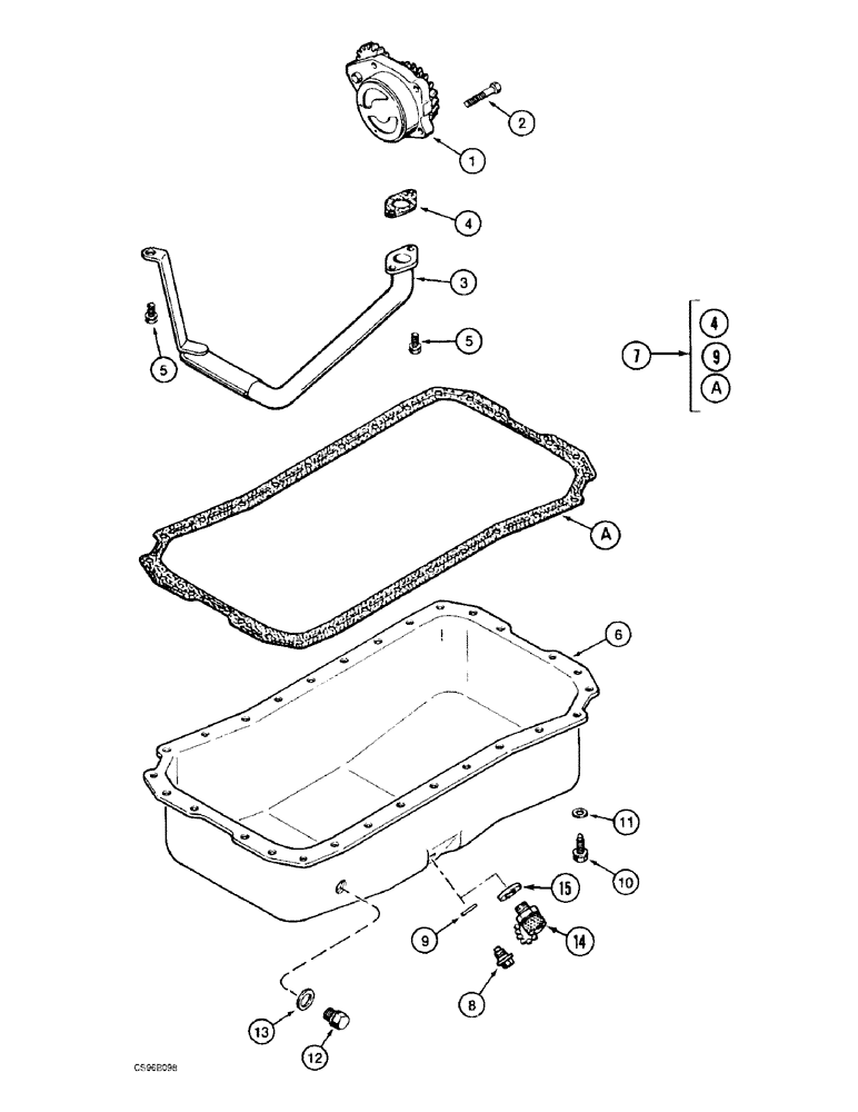 Схема запчастей Case 688BCK - (2-30) - OIL PUMP AND OIL PAN, 688B CK (120301-) (01) - ENGINE