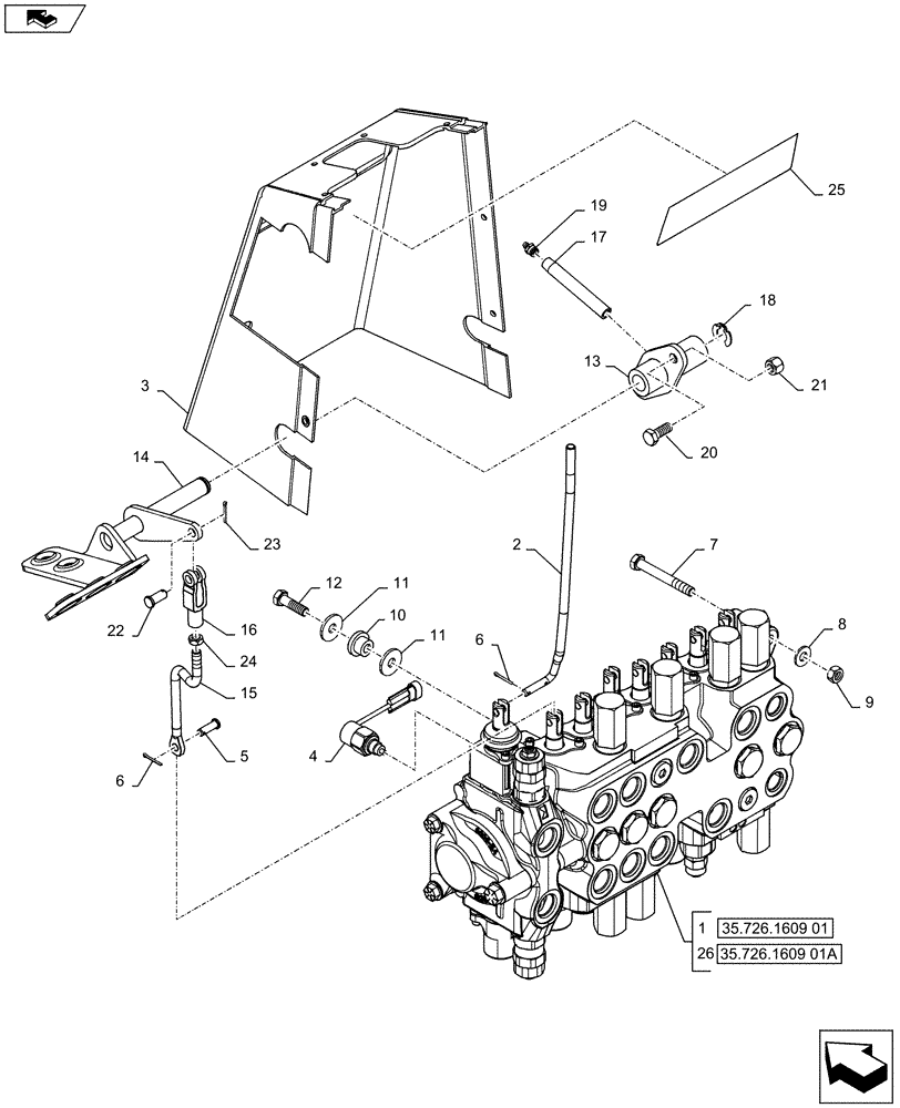 Схема запчастей Case 580SN WT - (35.726.1908) - BACKHOE CONTROL VALVE, 8-SPOOL, MOUNTING PARTS, EXTENDABLE DIPPER, W/ TWO LEVER, CONTROLS (35) - HYDRAULIC SYSTEMS