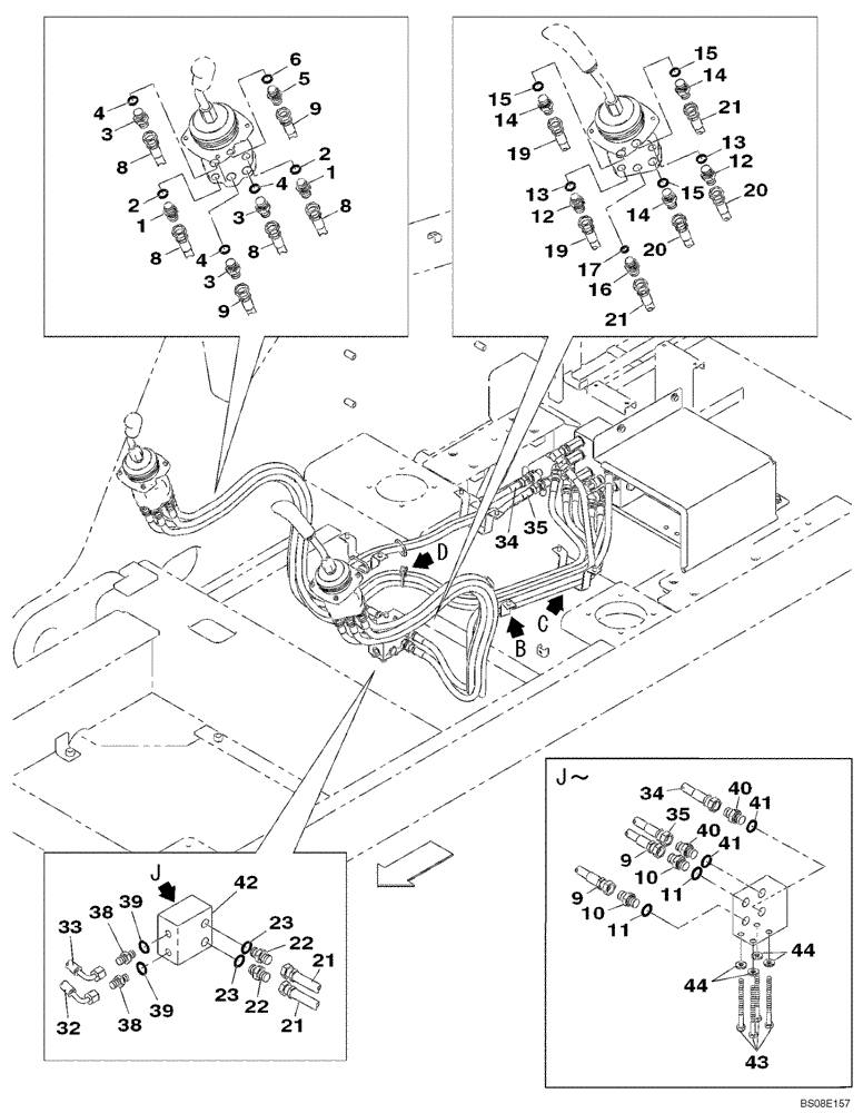 Схема запчастей Case CX350B - (08-36) - PILOT CONTROL LINES, ATTACHMENT - STANDARD (08) - HYDRAULICS