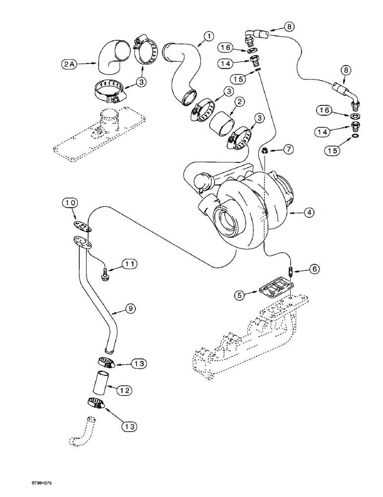 Схема запчастей Case 590SL - (2-22) - TURBOCHARGER SYSTEM, 4T-390 EMISSIONS CERTIFIED ENGINE (02) - ENGINE