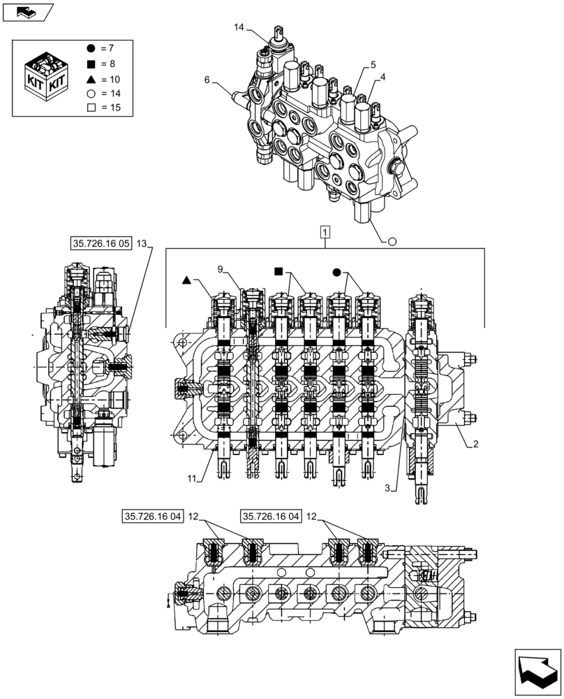 Схема запчастей Case 580SN WT - (35.726.1608[01]) - BACKHOE CONTROL VALVE, 7-SPOOL, COMPONENTS, W/ STANDARD DIPPER, W/ FOOT SWING CONTROLS - C7373 (35) - HYDRAULIC SYSTEMS