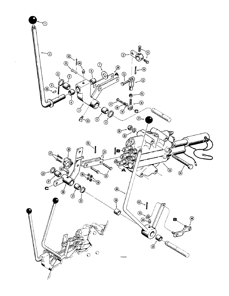 Схема запчастей Case 680CK - (204) - LOADER CONTROLS, 3 SPOOL VALVE AND LEVERS (35) - HYDRAULIC SYSTEMS