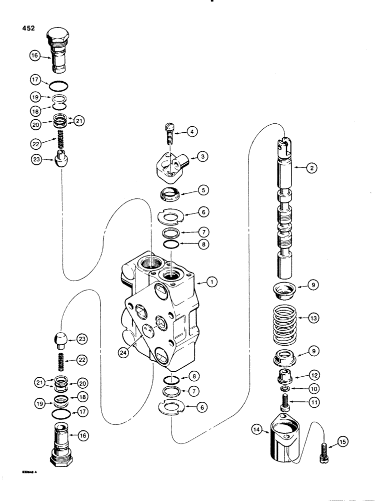 Схема запчастей Case 580SE - (452) - THREE-POINT HITCH CONTROL VALVE, PITCH, TILT, AND IMPLEMENT SECTIONS (08) - HYDRAULICS