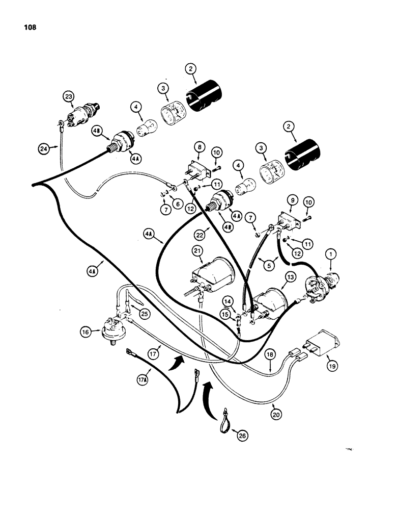 Схема запчастей Case 850B - (108) - INSTRUMENT PANEL WIRING, USED BEFORE TRACTOR SN 7400001 (06) - ELECTRICAL SYSTEMS