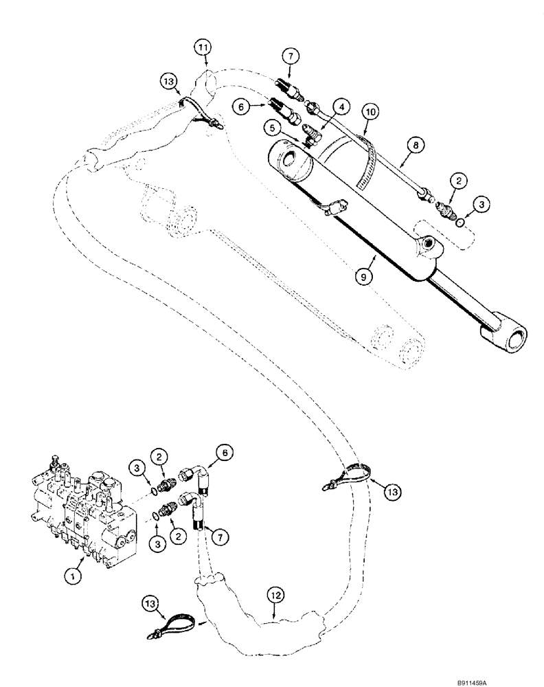 Схема запчастей Case 1845C - (08-56) - HYDRAULIC SYSTEM - BACKHOE BUCKET CYLINDER (NORTH AMERICA), D125 (08) - HYDRAULICS