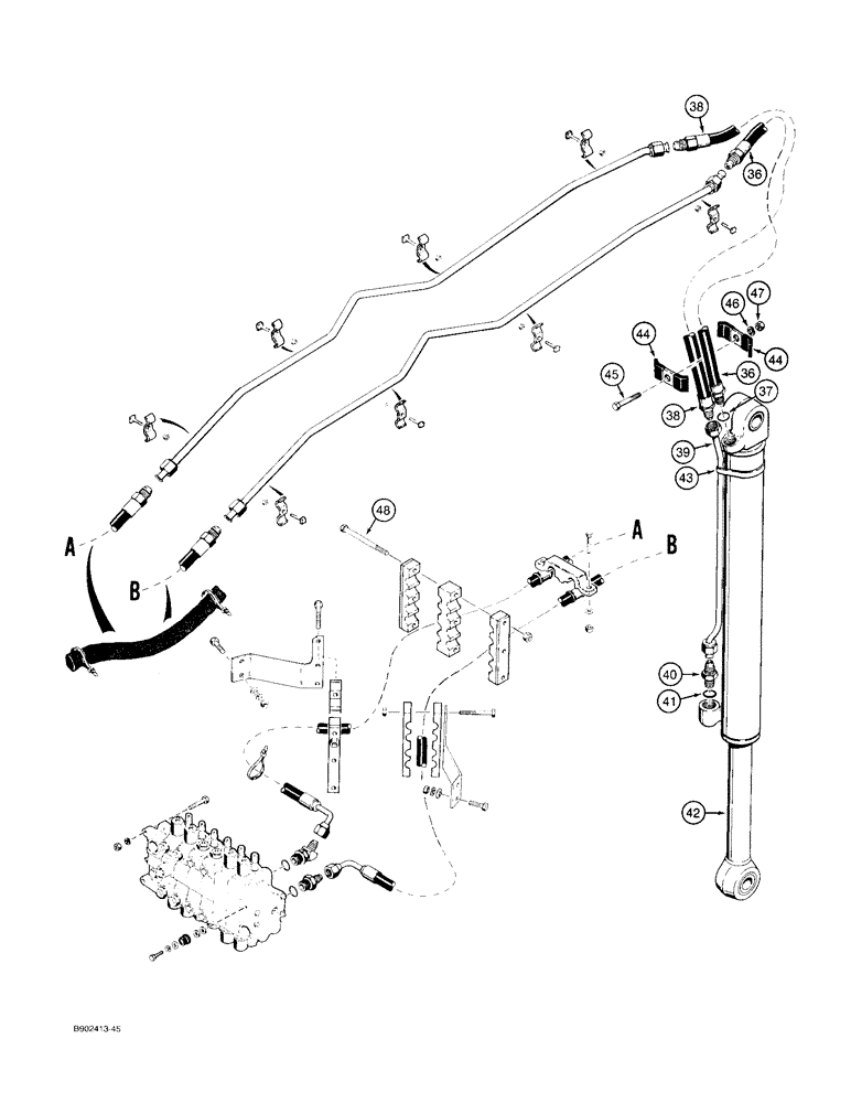 Схема запчастей Case 580SK - (8-040) - BACKHOE BUCKET CYLINDER HYDRAULIC CIRCUIT, MODELS WITHOUT (08) - HYDRAULICS