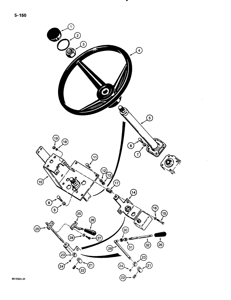 Схема запчастей Case 580K - (05-150) - STEERING WHEEL, COLUMN, AND TURN SIGNAL, USED ON MODELS WITHOUT TILT/TELESCOPING STEERING COLUMN (05) - STEERING