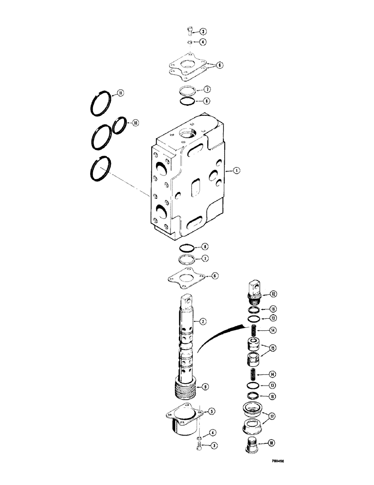 Схема запчастей Case 780 - (378) - BACKHOE CONTROL VALVE, D59661 DIPPER EXTENSION SECTION (08) - HYDRAULICS