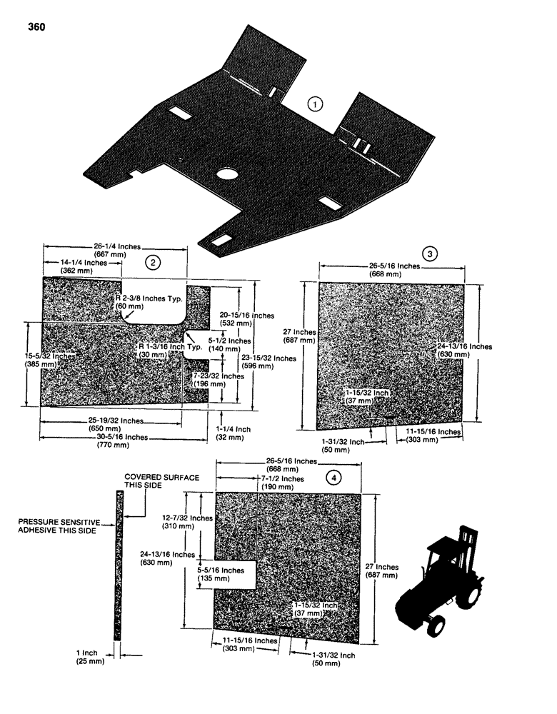 Схема запчастей Case 586D - (360) - NOISE REDUCTION PADS (90) - PLATFORM, CAB, BODYWORK AND DECALS