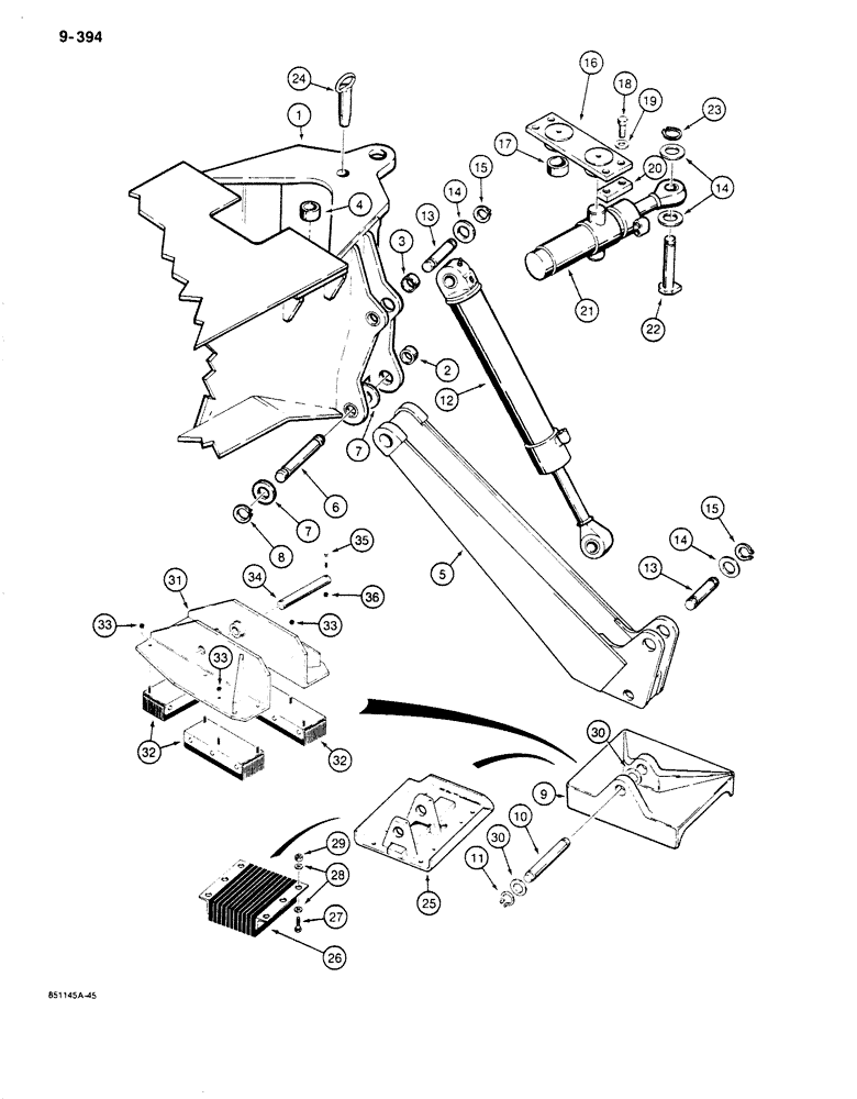 Схема запчастей Case 680K - (9-394) - BACKHOE MOUNTING FRAME AND STABILIZERS (09) - CHASSIS/ATTACHMENTS