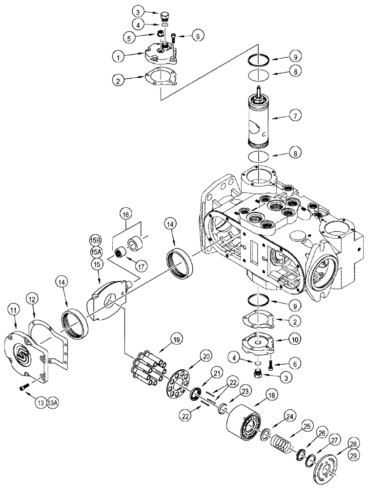 Схема запчастей Case 95XT - (06-17) - TANDEM PUMP, CYLINDER BLOCK AND PISTON (06) - POWER TRAIN