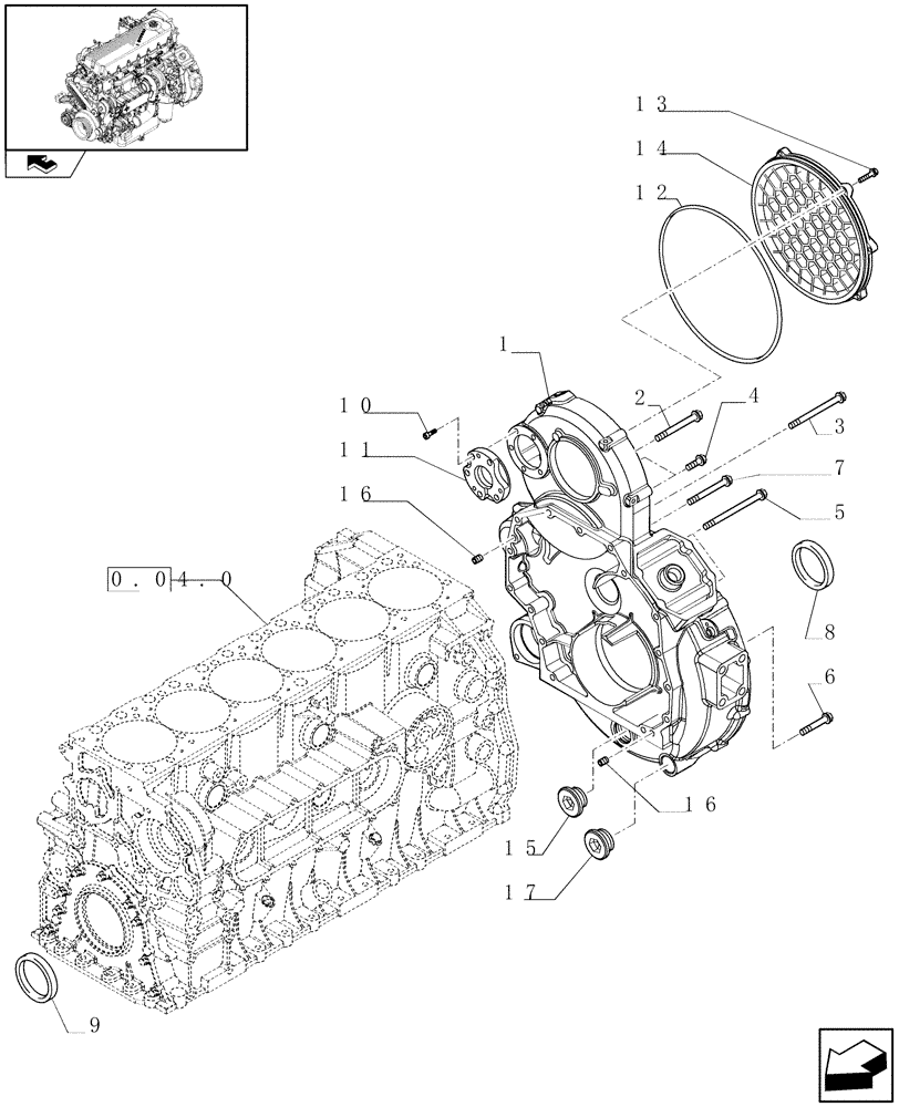 Схема запчастей Case F2CE9684P E007 - (0.04.3) - FLYWHEEL CASE (504129217 - 504134507) 