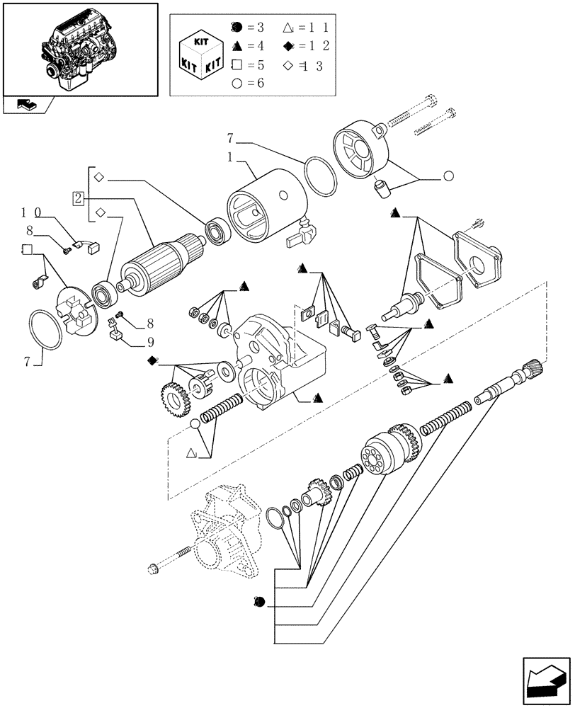 Схема запчастей Case F3BE0684J E902 - (0.36.0/ A) - STARTER MOTOR - COMPONENTS (99486046) 