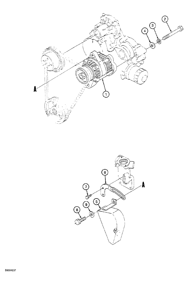 Схема запчастей Case MAXI-SNEAKER - (04-002) - ALTERNATOR MOUNTING, KUBOTA V1505 ENGINE, KUBOTA V1505-B ENGINE (04) - ELECTRICAL SYSTEMS