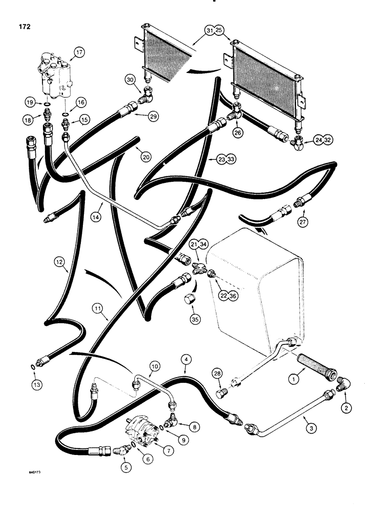 Схема запчастей Case P60 - (172) - STEERING AND EQUIPMENT PUMP HYDRAULIC CIRCUIT, USED ON 30+4 SPECIAL SERIAL NUMBER 3751 TO 1140302 (41) - STEERING