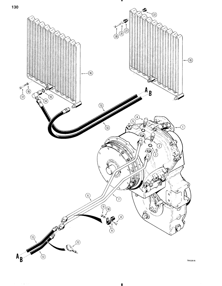 Схема запчастей Case W11 - (130) - TRANSMISSION HYDRAULIC CIRCUIT, TRANSMISSION TO OIL COOLER (06) - POWER TRAIN