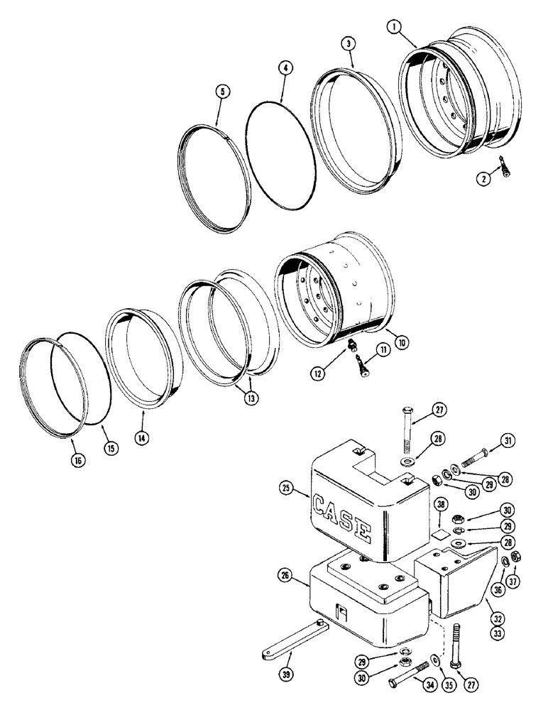 Схема запчастей Case W12 - (158) - DRIVE WHEEL, W/16.00 X 24 TIRE (09) - CHASSIS