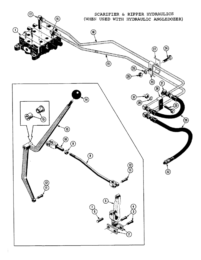 Схема запчастей Case 1000C - (276) - SCARIFIER AND RIPPER HYDRAULICS, WHEN USED WITH HYDRAULIC ANGLEDOZER, LEVER AND VALVE SYSTEM (05) - UPPERSTRUCTURE CHASSIS