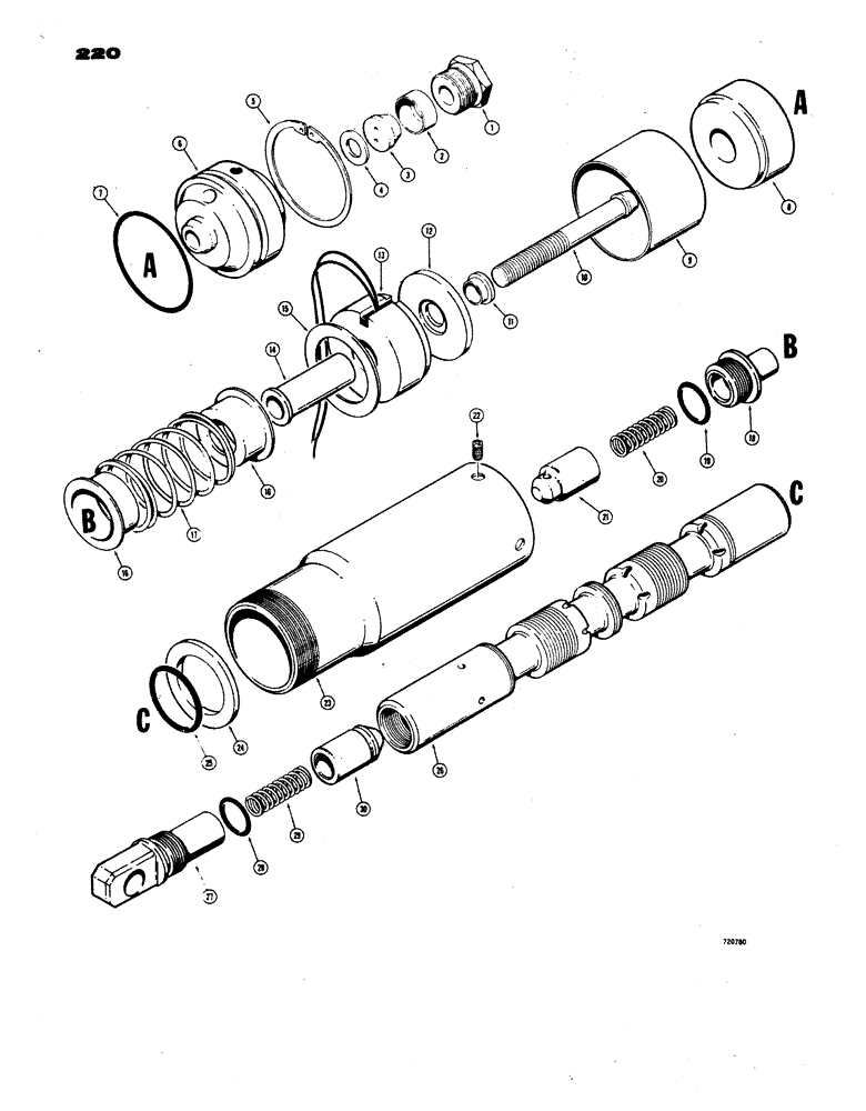 Схема запчастей Case W24B - (220) - L51805, L58355, L51863 AND L58354, LOADER CONTROL VALVE L35317 TILT SPOOL (08) - HYDRAULICS