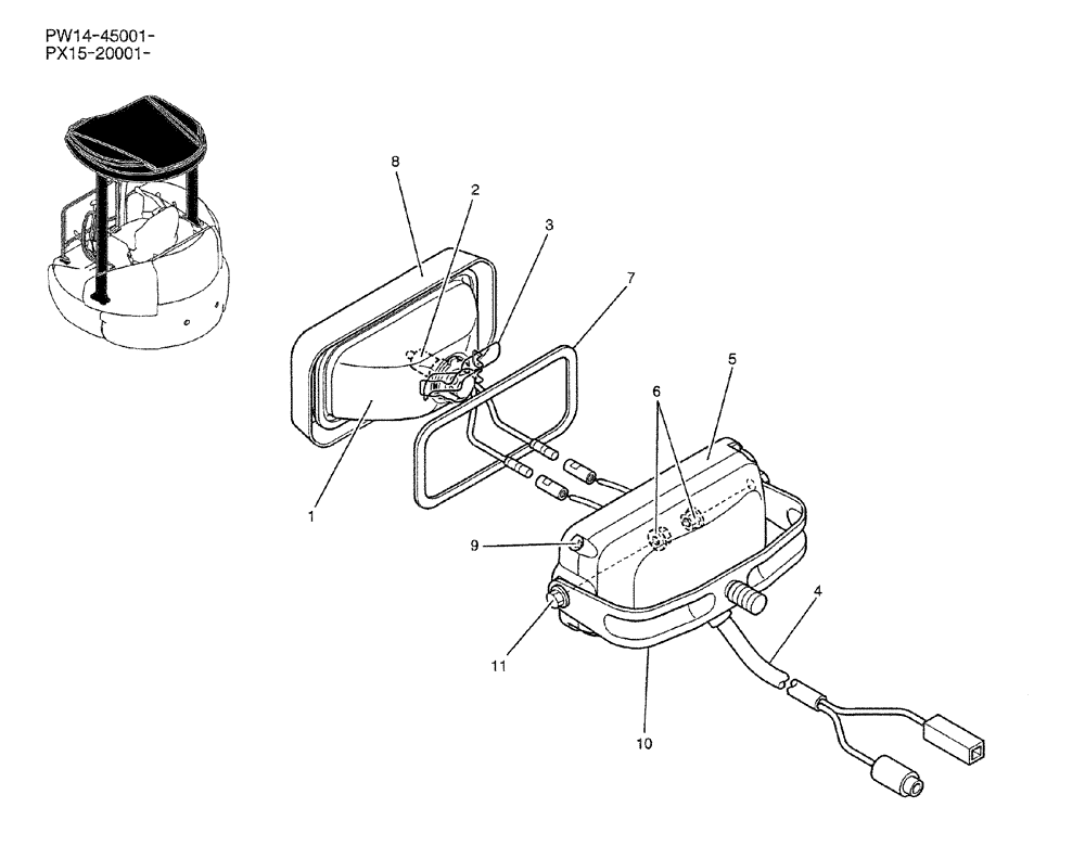 Схема запчастей Case CX36B - (01-058) - LIGHT ASSY, P/N PW80S00003F1 (05) - SUPERSTRUCTURE