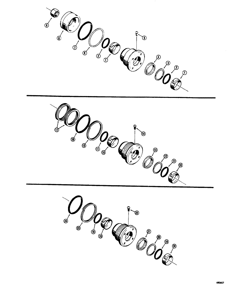 Схема запчастей Case 34 - (180) - CYLINDER PACKING KITS (4" CYLINDER TUBE ID X 1-3/4" PISTON ROD) 